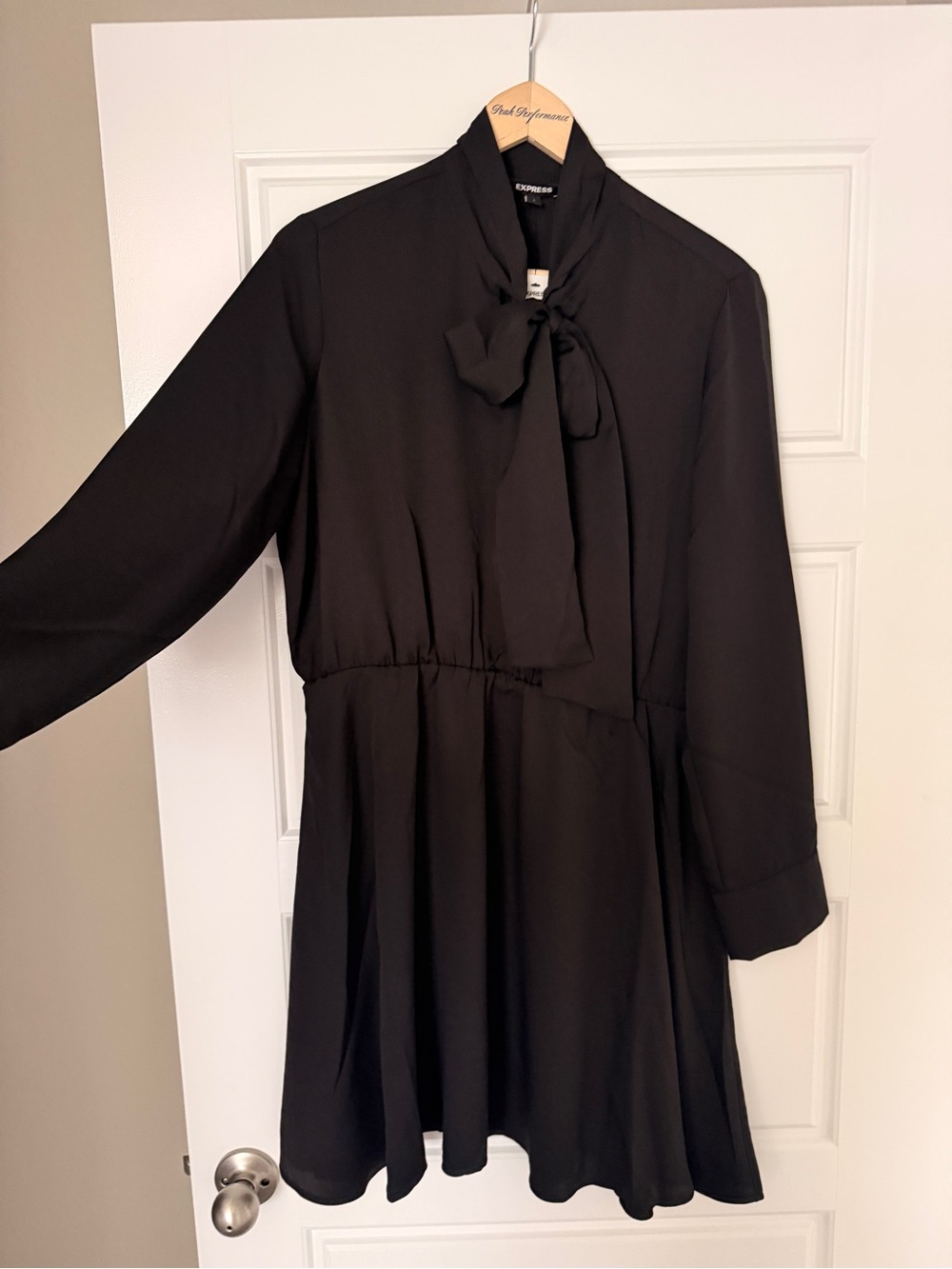 Express Black Long-Sleeve Tie-Neck Midi Dress